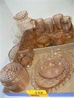 2 FLATS PINK DEPRESSION GLASS WITH OPEN