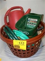 LAUNDRY BASKET WITH 2 NEW GARDEN HOSES, HAND-HELD