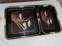 3 Piece Vintage Lacquered Serving Tray Set
