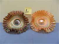 (2) Carnival Glass Smooth Rays By Dugan Bowls -
