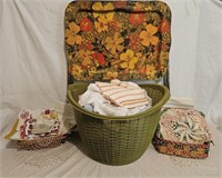 TV Tray, Dollies, Baskets, Towels, Rag Rugs