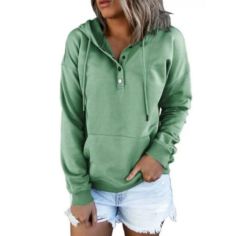 MOSHU Half Boutton Womens Hoodies Drawstring Hoode