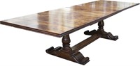 HAND CARVED SOLID WALNUT  TRESTLE DINING TABLE