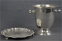 Silverplate on Copper Ice Bucket and Footed Salver
