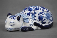 Blue on White Fine Porcelain Sleepy Cat Figurine