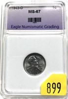 1943-D penny, ENG slab certified MS-67