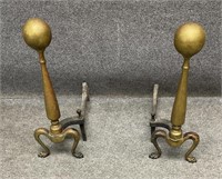 Pair Antique Brass and Iron Andirons