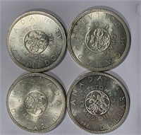 4 Canadian Silver One Dollar Coins(1964)