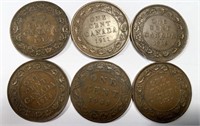 6 Large Canadian One Cent Coins (see photo)