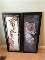 Pair of African prints, giraffe, & Lions