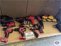 lot of assorted tools and batteries contents on