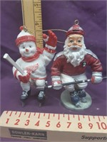 Hockey Santa and Red Wings Snowman Tree Oranament