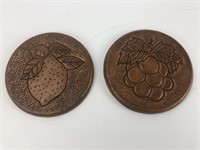 2 x wooden coasters with fruit pictures