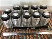 Lot of VERY COOL Aluminum Spice Jars in Rack
