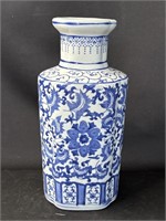 Vintage Asian blue & white floral porcelain vase
