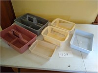 Plastic tool totes and storage boxes six pieces
