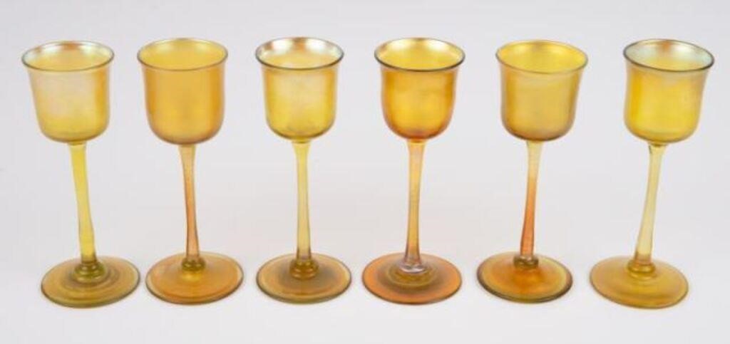 Set of 6 Tiffany L.C.T. Art Glass Cordials.