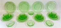 24 PC GREEN DEPRESSION THISTLE PATTERN DISHES