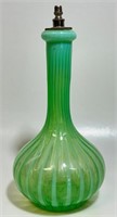 BEAUTIFUL GREEN VASELINE GLASS EWER W STOPPER