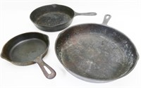 Three Vintage Cast Iron Skillets