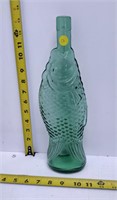 Old Green Glass fish shaped bottle 13 1/4" tall