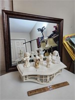 Wall Mirror, Wall Shelf, & Angel Figurines