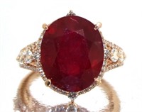 14kt Rose Gold 10.63 ct Oval Ruby & Diamond Ring