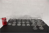 9 Etched Crystal Iced Teas & 6 Sherbet Glasses