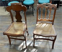 2 RATTAN SEAT CHAIRS - ANTIQUE