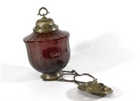 Ruby Red Glass Candle Lamp w Original Puleysl