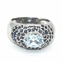 Silver Blue Topaz Blue Sapphire(2.65ct) Ring