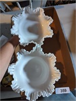 (2) White Ruffle Edge Fenton Bowls