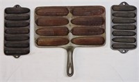 3 pcs Vintage Cast Iron Corn / Bread Pans