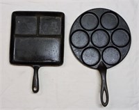 2 pcs Vintage Cast Iron Sectioned Skillets