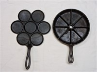 2 pcs Vintage Cast Iron Sectioned Skillets