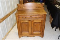 Antique Poplar Washstand With Candle Holder Back
