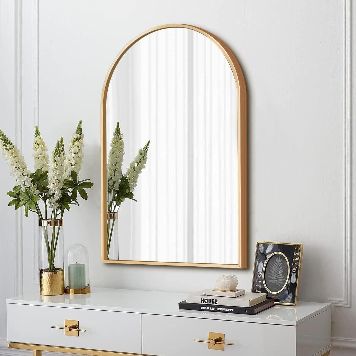 Arched Wall-Mount Mirror  20x30  Gold Frame