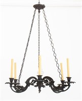 Italian Patinated Metal Six-Light Chandelier