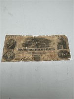 $5 Manufacturers Bank Note, 1860's?