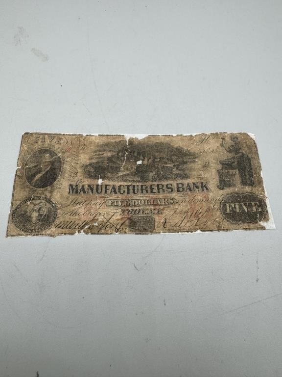 $5 Manufacturers Bank Note, 1860's?