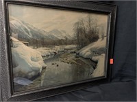 VINTAGE FRAMED WINTER PRINT - 16 X 12.5 “