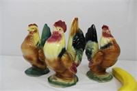Vintage Royal Copley ceramic Rooster & 2 Hens