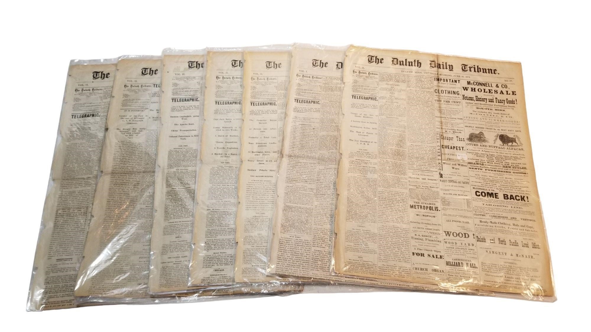 1873 Duluth Tribune Newspapers (x7)