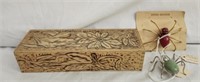 Pyrography Box with 2 Spider Brooches