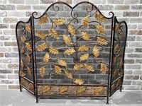 Metal Fireplace Screen w/ Brass Leaves