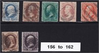 US Stamps #156-162 Used nice run, CV $290