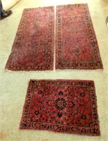 3 vintage oriental style rugs 32" x 22", 58" x