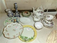 Partial English tea set, Milk Glass Owl dish,