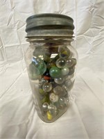 Ball Jar Full of Old Vtg. to Antique Marbles