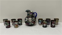 Hand Painted Water Pitcher with 10 Glasses